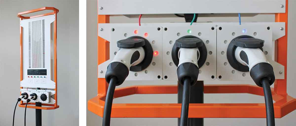 Figure 2. The transparent charging station, a speculative design commissioned by a Dutch energy company and their partners who make electric charging stations for automobiles. On the right, a close up of its interface. Image: The incredible machine.