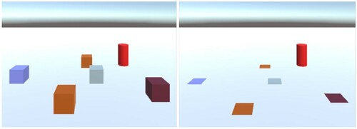 Figure 4. 3D (left) and 2D (right) mode in the pre-experiment HMD VR app (source: authors).