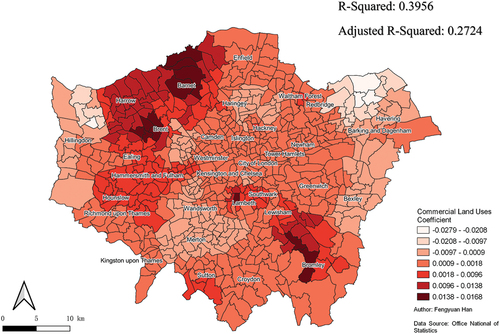 Figure 9. Commercial land use coefficient of housing price increase rate.