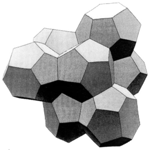 Figure 4. A group of cells in the Weaire–Phelan structure, the ideal foam structure that has the lowest known surface area, or energy.