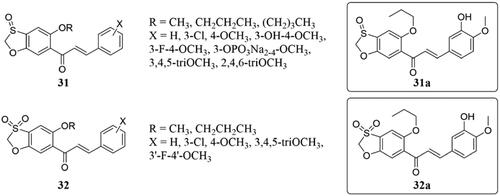Figure 22. Benzoxazole-chalcone compounds of 31 and 32.