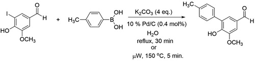 Scheme 4. Suzuki coupling of 5-iodovanillin with 4-methylphenylboronic acid experiment.