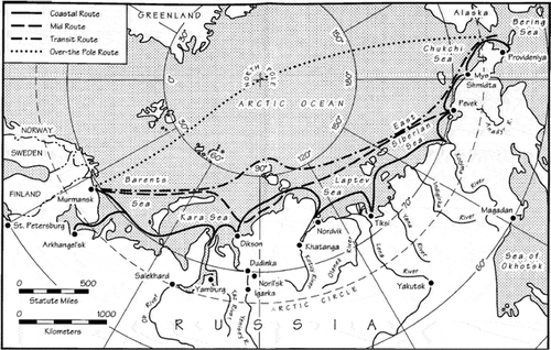 Map 1. The alternative ‘versions’ of the Northern Sea Route