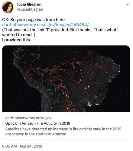 Figure 2. Tweet of NASA map included in Breitbart article (Delingpole Citation2019).