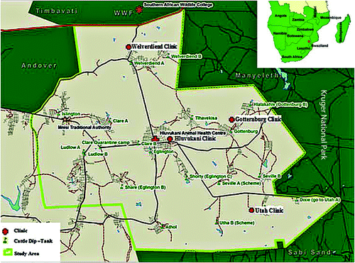 Figure 1: Geographical location of the health clinics in the Mnisi study site