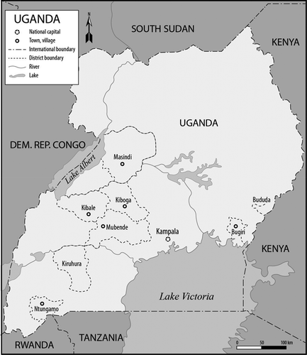 Figure 1. Map of Uganda highlighting study districts (©Magdalena Lindberg).