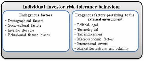 Figure 1. Endogenous and exogenous factors influencing investor risk tolerance behaviour.