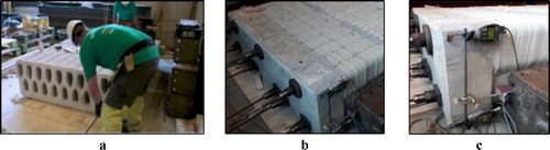 Figure 12. (a, b, c) Assembly of 1:2 scale model of the bridge for destructive 4-point bending.
