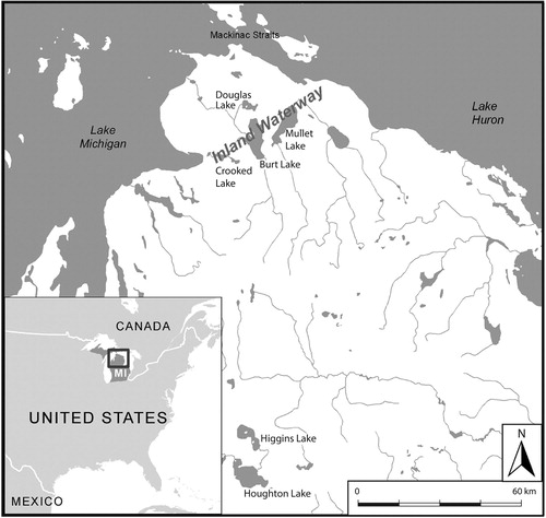 Figure 2. Map of the northern Great Lakes with the location of the Inland Waterway project area indicated.