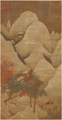 Fig. 9. Anonymous, Ming Dynasty, tradition of Zhang Sengyou (active c. 500–50), Snowy Mountains and Red Trees, hanging scroll, ink and color on silk, National Palace Museum, Taiwan. Open Access.