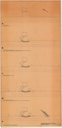 Figure 4. Álvaro Siza, Ocean Swimming Pool design phases: a) Phase 1 (1960–1961) adults’ swimming pool; b) Phase 2 (1962–1965) children’s swimming pool, water treatment facilities, bathrooms and changing rooms; c) Provisional structures to be demolished (1966) bar and bathrooms; d) Phase 3 (1970–1972) north and south platforms, storage rooms, bar and terrace; e) Restaurant (unbuilt).
