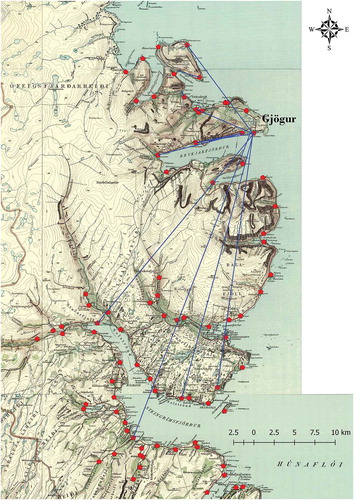 Figure. 2. The map shows the location of the owners of fishing bothies at the GJögur fishing station. Source: Maps produced using basemap data from Landmælingar Íslands.