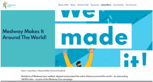 Figure 5. A Celebratory post on the Medway Can website congratulates residents on their ‘around the world’ achievement.
