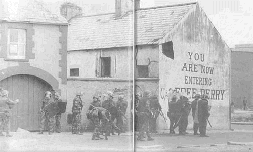 Figure 1. Scenes around Free Derry Corner before it became a freestanding monument, late summer 1971. Source: CAIN, University of Ulster.