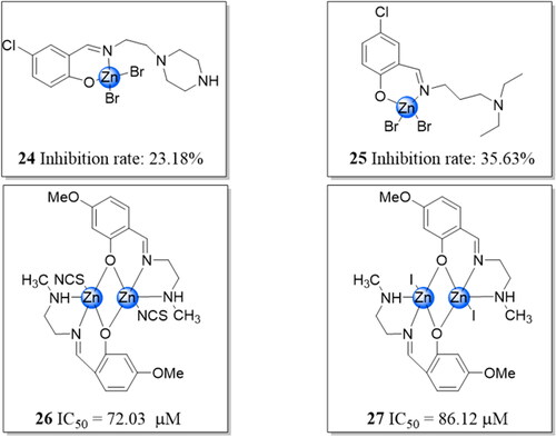 Figure 7. Schiff base zinc metal complexes 24–27.