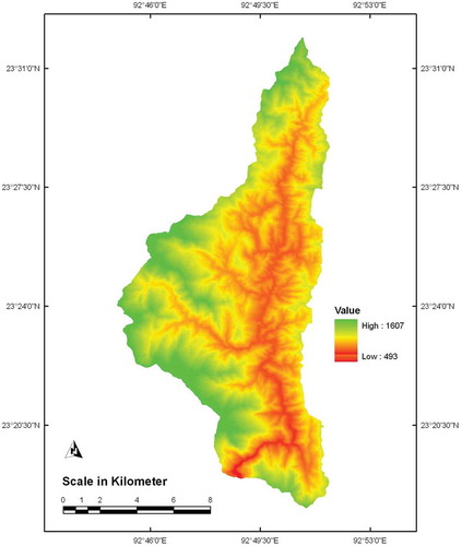 Fig. 2 Digital elevation model of the Mat watershed.