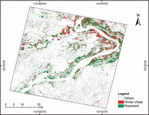 Figure 5. Crop classification in the city of Xiantao in China using OHS hyperspectral imagery