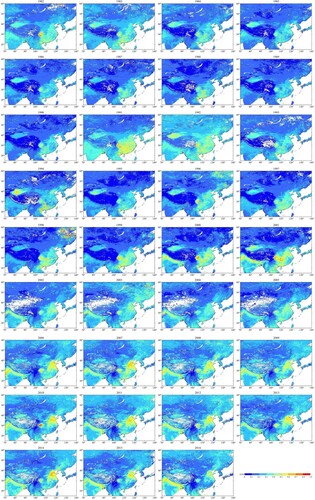 Figure 4. The annual mean of AVHRR-retrieved AOD over the study region from 1982 to 2016.