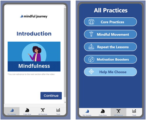 Figure 2. Example visuals of the screens on the app.