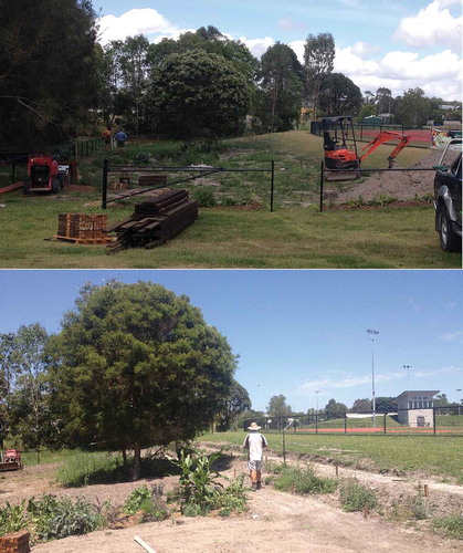 Figure 2. Earthworks and garden construction underway in the early development stages of the Moving Feast, which was perceived by some volunteers as a difficult stage to be involved in