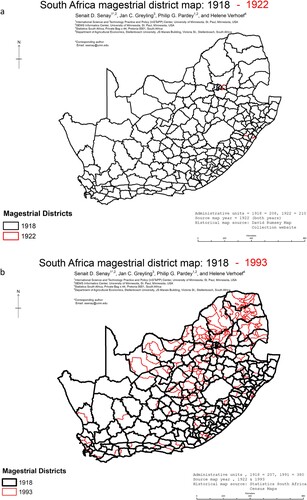 Figure 2. Temporal variation in the number, shape, and configuration of magisterial districts. Disclaimer: This map is a component of the University of Minnesota’s GEMS Informatics digital historical administrative map collection. In constructing this digital collection, extensive efforts were made to adhere to the highest geodetic standards, nonetheless there may remain certain discrepancies, omissions, and inconsistencies within the digitised maps. These inaccuracies can stem from limitations in the original data sources or issues that arise during the data pre-processing stage. Should you identify any errors, we encourage you to assist in their rectification by reaching out to us via the contact information available on our website: http://www.gems.umn.edu/. The depicted boundaries are not authoritative.