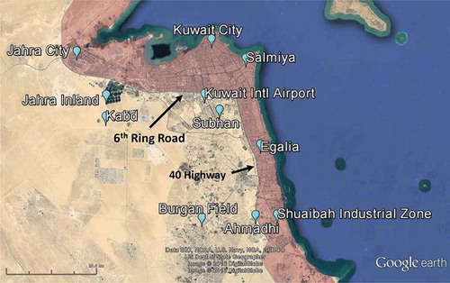 Figure 4. Location of virtual sources for air dispersion analysis shown with partial 10-km buffer and main perimeter roads.