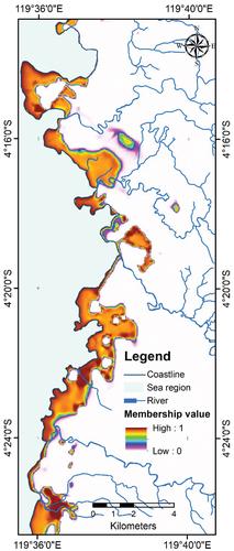 Figure 3. Fuzzy set representation of water availability. The fuzzy set shows the dominance of high membership values along the coastal fringe where BA is concentrated.