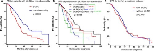 Figure 3. Kaplan-Meier survival curves on PFS of patients with newly diagnosed MM. (a) all patients. (b) matched patients.