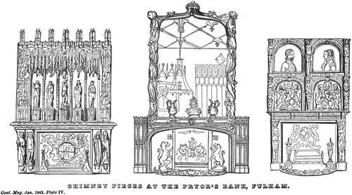 Fig. 2. Chimney Pieces at the Pryor’s Bank, Fulham, Plate IV from The Gentleman’s Magazine, January 1842Public Domain