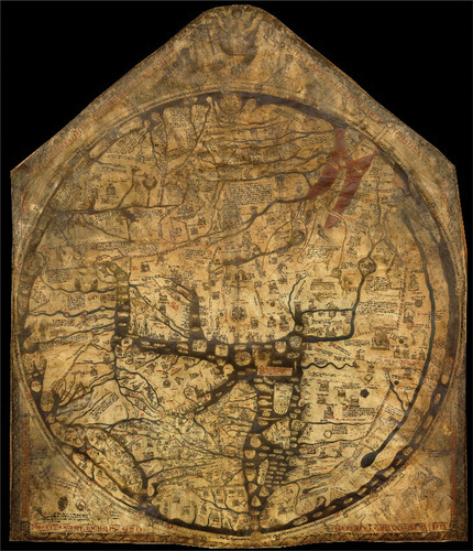 Fig. 3. Hereford mappa Mundi, a medieval T and O type map dating c. 1300, displayed at Hereford Cathedral, England.