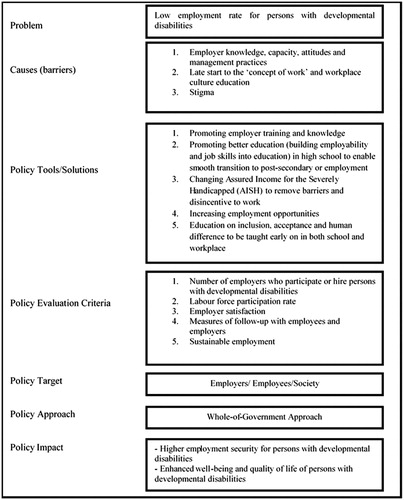 Figure 2. Policy mind map to address barriers to labor force participation for persons with a developmental disability.