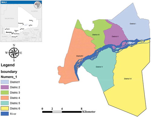 Figure 1. Location and administration division of Bamako.