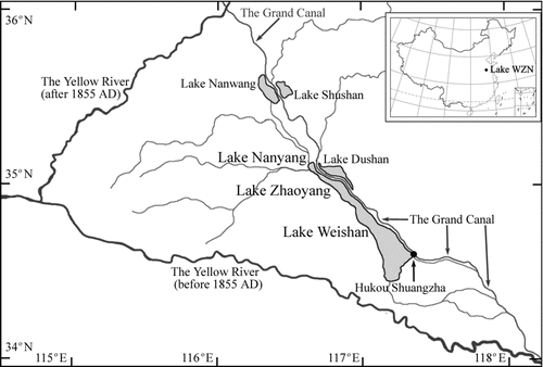 Figure 1 Location of Lake Weishan-Zhangyang-Nanyang (Revised from Chinese Academy of Social Sciences 1987).
