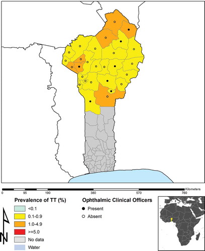 Figure 2. Prevalence of trichiasis in Benin.