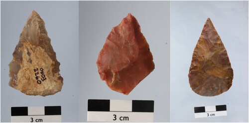 Figure 2. Example photos of lithic points from Omo Kibish, Ethiopia. All points are photographed with their dorsal surface facing the camera. Photos taken by Dr Behailu Habte, National Museum of Ethiopia.
