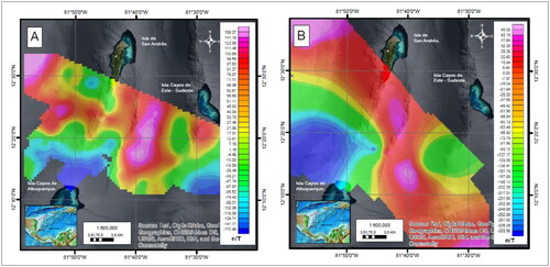 Figure 12. Survey application in the Colombian Caribbean 2018 (a), contrasted with data collected by NOAA in 1970 (B). Adapted from Oviedo et al. (Citation2020).