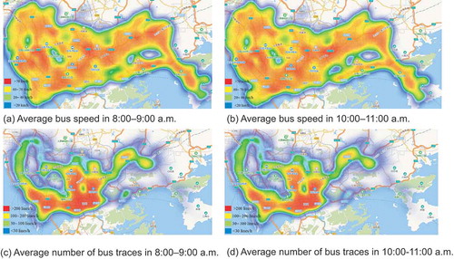 Figure 5. Distribution of average bus speed and bus traces number on April 5th, 2017.