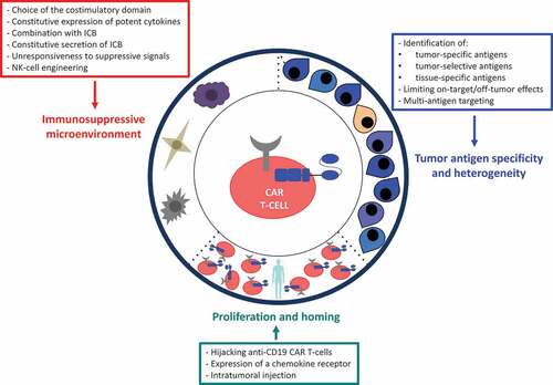 Figure 1. Challenges and solutions of CAR T-cell therapy in solid tumors.