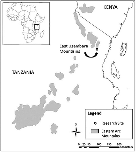 FIGURE 1 Map showing location of the East Usambara Mountains.