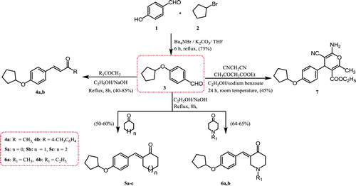 Scheme 1. Synthesis of the designed α,β-unsaturated ketones and 4-H pyran derivatives.
