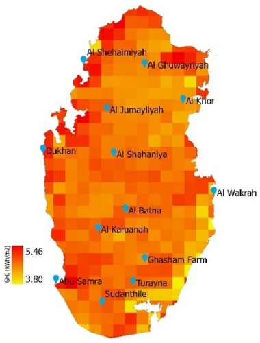 Figure 3. SRMS locations and GHI layer from satellite data.