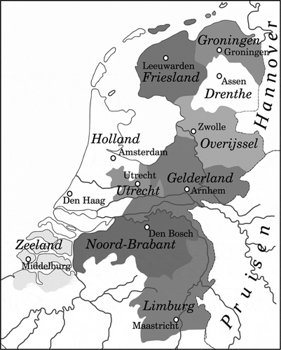 Figure 1. Map of the northern Low Countries (as part of the United Kingdom of the Netherlands), 1815–1830