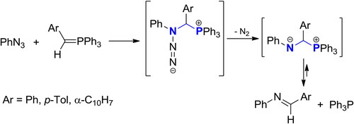 Scheme 215. Formation of an imine and Ph3P in reactions of ylides with PhN3.[Citation741]