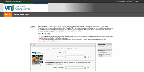 Figure 2. All submissions for the VNJ are electronic via the author account portal. This can be found under submission on the website