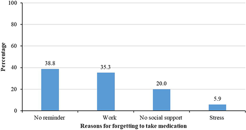 Figure 2 Reasons for forgetting to take medication among those who forgot to take medication (N = 72).
