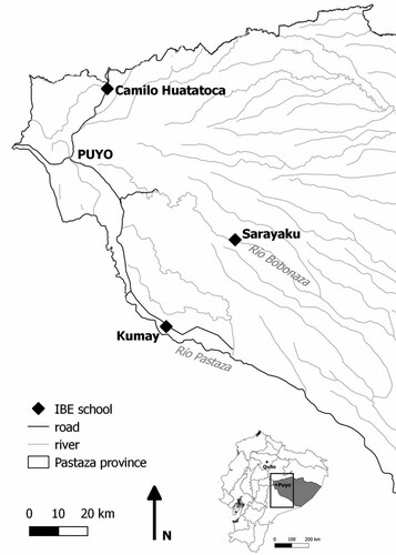 Figure 1. Locations of the upper secondary schools included in this study in Pastaza province.