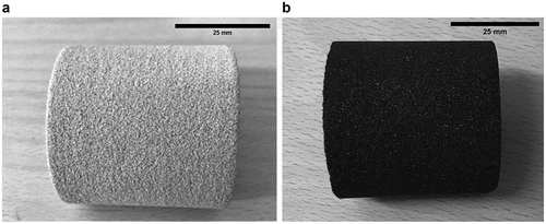 Figure 1. 3D-printed sand sample (a), furan sand sample (b)