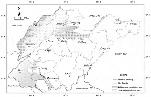 Figure 3. Groundwater over-exploitation area distribution map of Shandong province