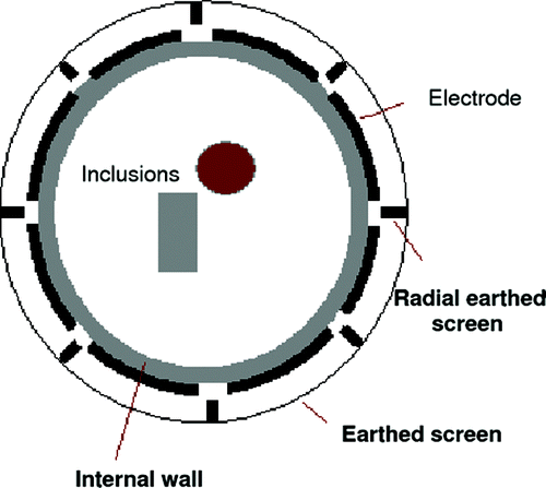 Figure 1. Cross section through sensor showing electrodes and screen.