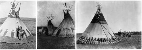 Figure 1. A Child’s Lodge – Piegan c1926, Blackfoot Tipis, c1926, Kainai Tipi c1927. (Photographs: Edward Curtis. Public Domain.).